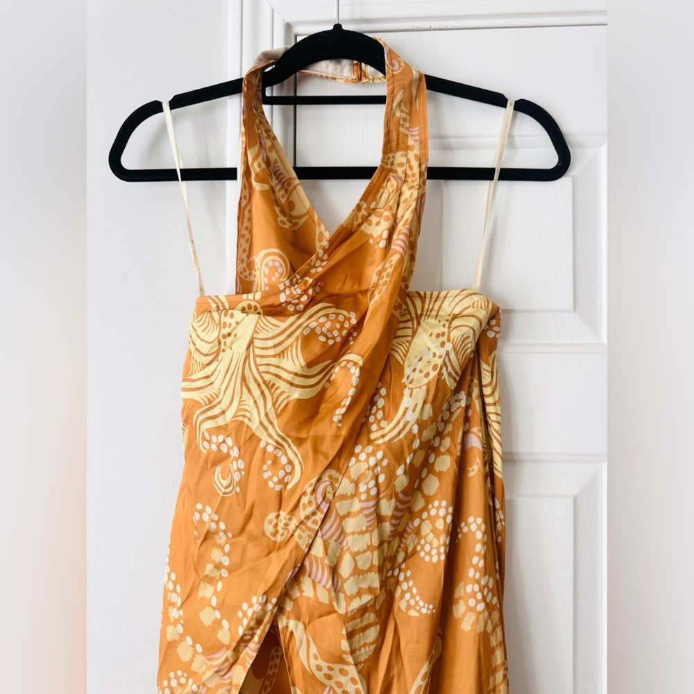 FARM Rio Orange Paisley Halter Fringe Mini Dress - Picture 6 of 12